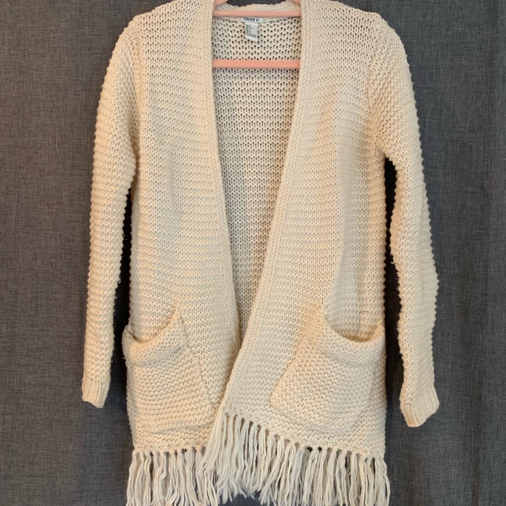 Forever 21 Open Knit Fringe Cardigan